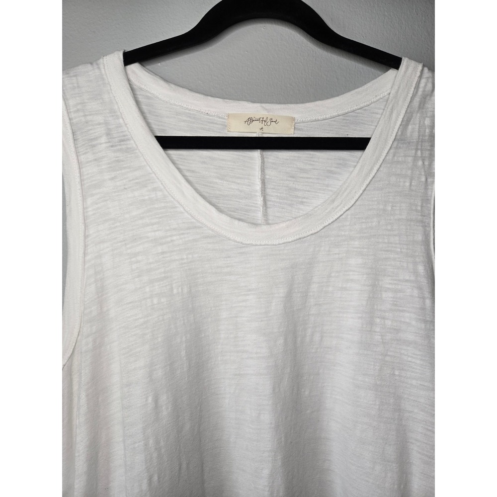A Beautiful Soul White Ruffle Hem Tank Top Boho Flowy Sleeveless Tunic - Picture 2 of 7